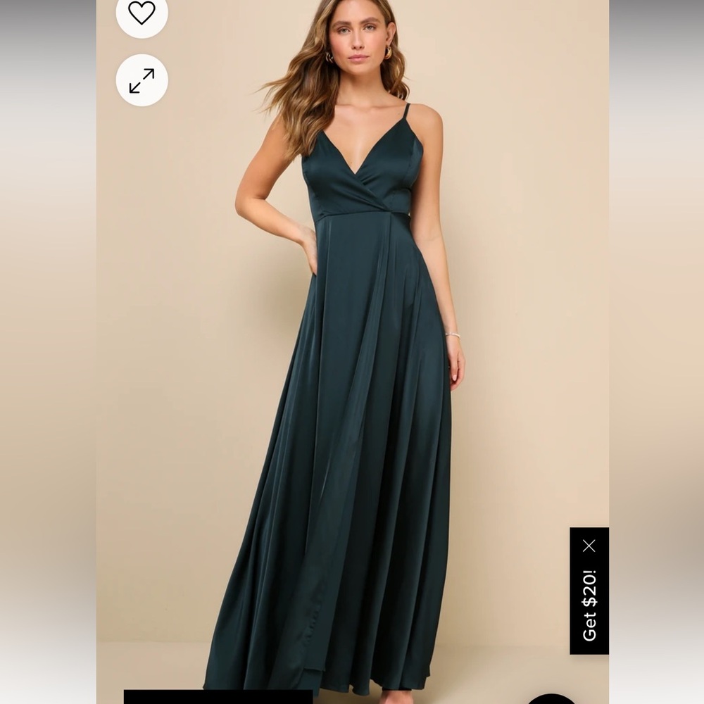 NWT Lulus Green Satin dress with slit